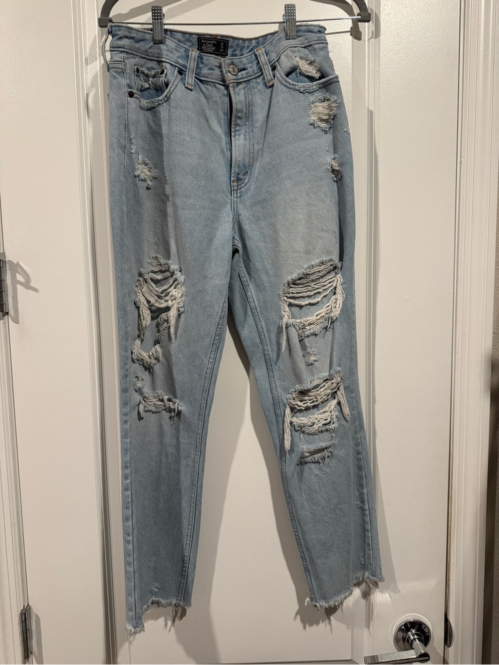 Abercrombie & Fitch Light Blue Distressed Boyfriend Jeans
